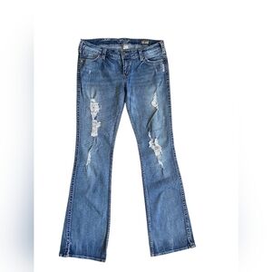 Silver Y2K Vintage Style Low Rise Frances Boot Cut Distressed Jeans 31